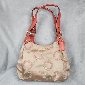 Coach 2013 Op Art Dotted Ashley Hobo bag in khaki and coral/pink